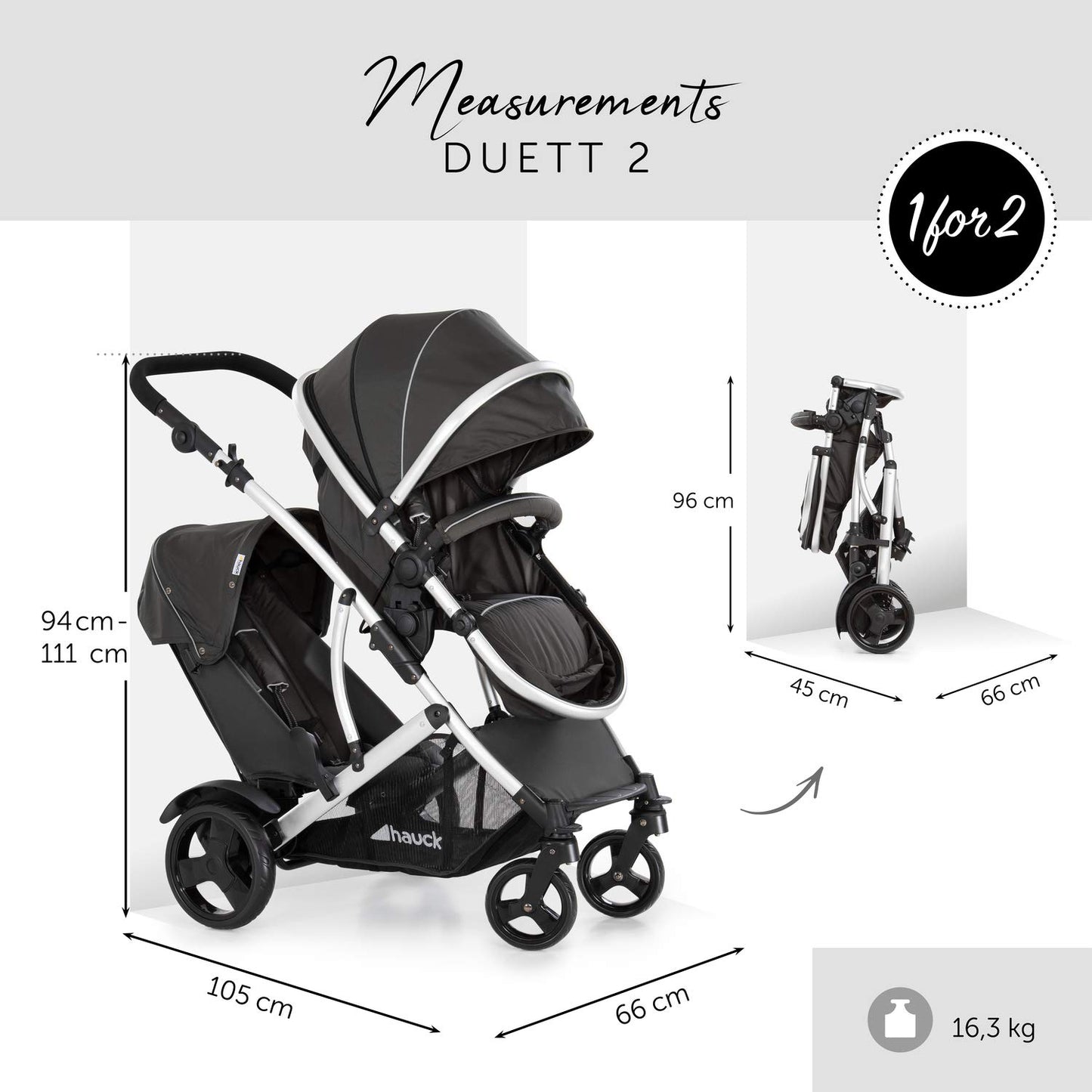 hauck Duett 2 Geschwisterwagen Black Forest