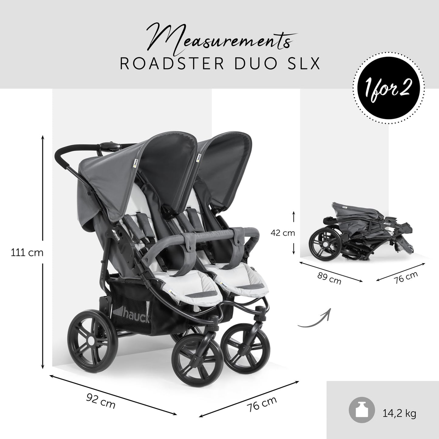 hauck Roadster Duo SLX Geschwisterwagen Grau/Silber